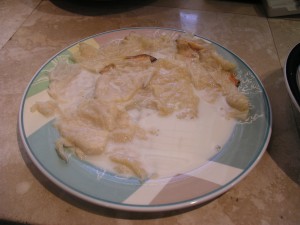 conch soaking in milk and vinegar